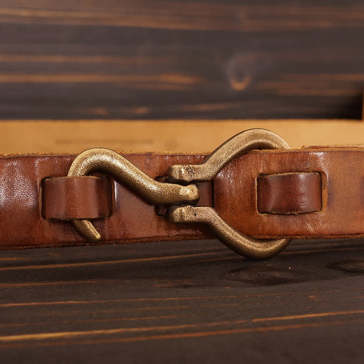 Men's Heavy Duty Retro Hook Buckle Cavalry Leather Belt - Yellowish-Brown - 46 - image 9