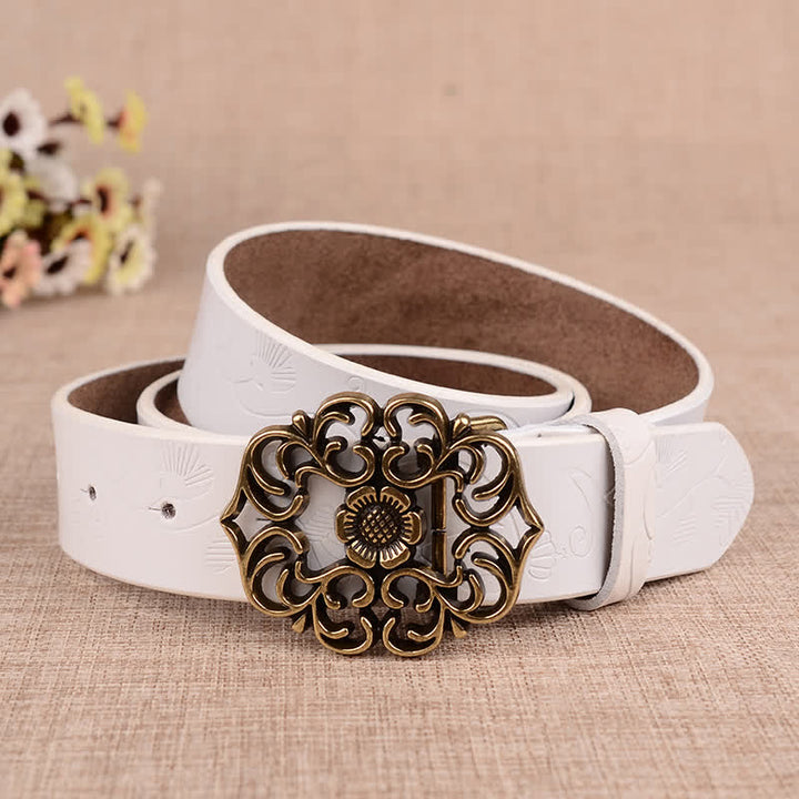 Women's Hollow Sunflower Retro Embossed Leather Belt