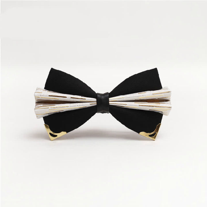 Men's Moire Pattern Double Layer PU Golden Tipped Bow Tie