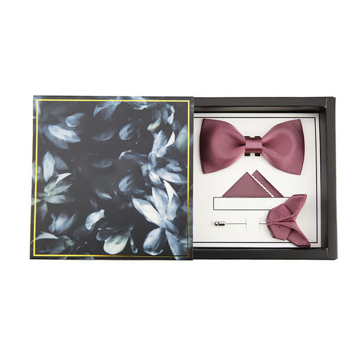 Men's Gentle Rose Pink Twilled Wedding Silk Bow Tie - #1 - Bow Tie + Handkerchief + Lapel Pin - image 7