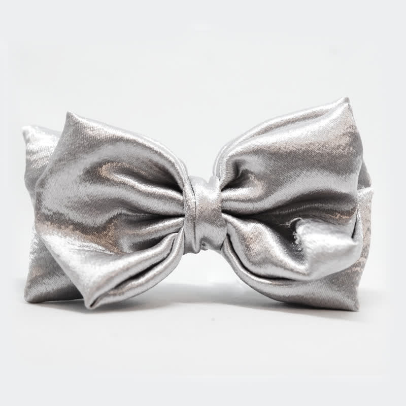 Men's Cool Future Metallic Silver Double Layers Bow Tie