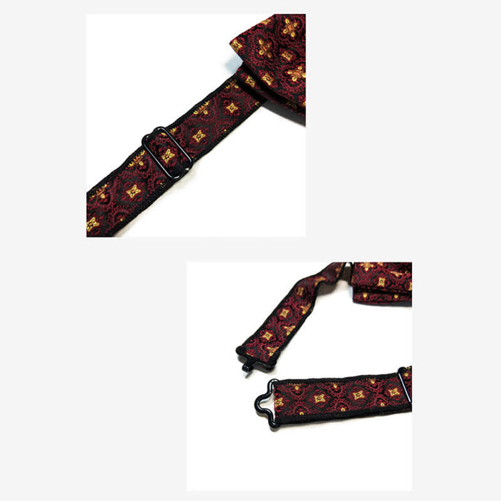 Men's Dark Red & Gold Embroidery Oversized Pointed Bow Tie