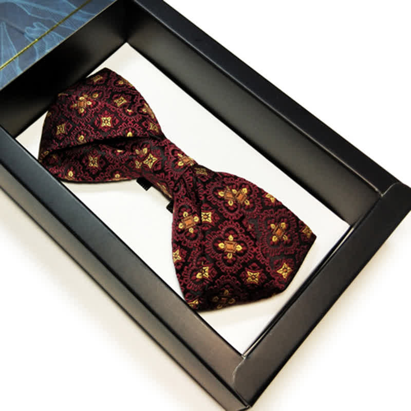 Men's Dark Red & Gold Embroidery Oversized Pointed Bow Tie