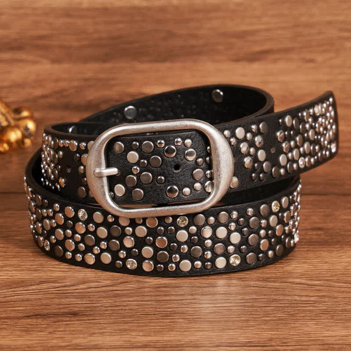 Punk Asymmetric Round Rivet Studded Leather Belt