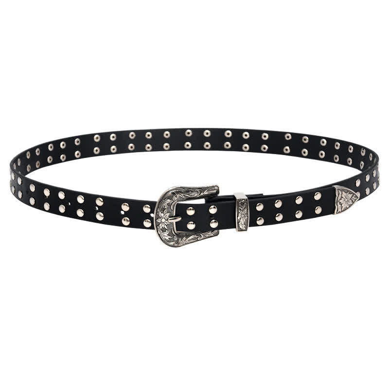 Women's Double Row Studded Rivets PU Leather Belt