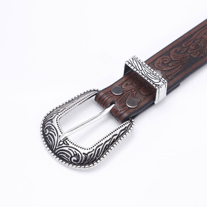 Women's Artistic Embossed Rivets Carved Design Leather Belt