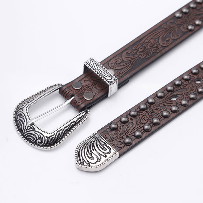 Women's Artistic Embossed Rivets Carved Design Leather Belt