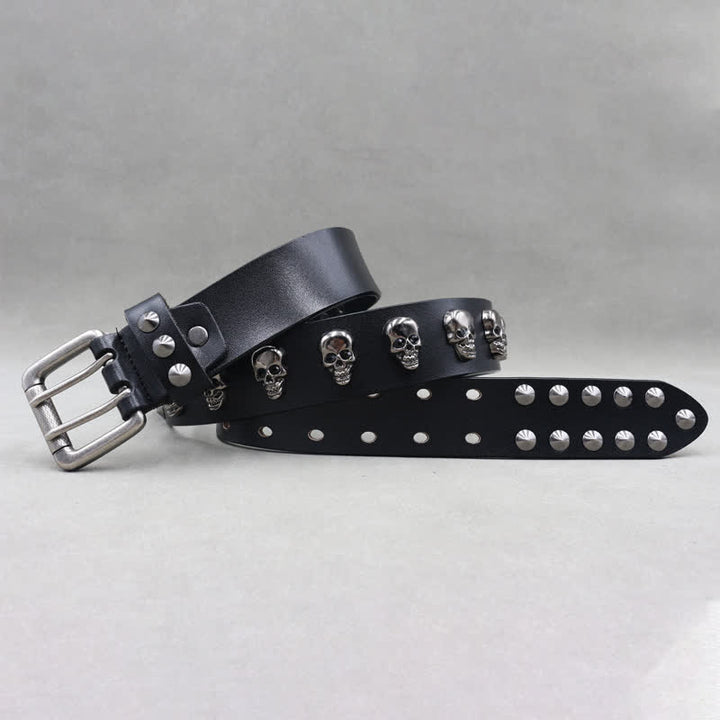 Hip Hop Skull Rivets Double Pin Leather Belt