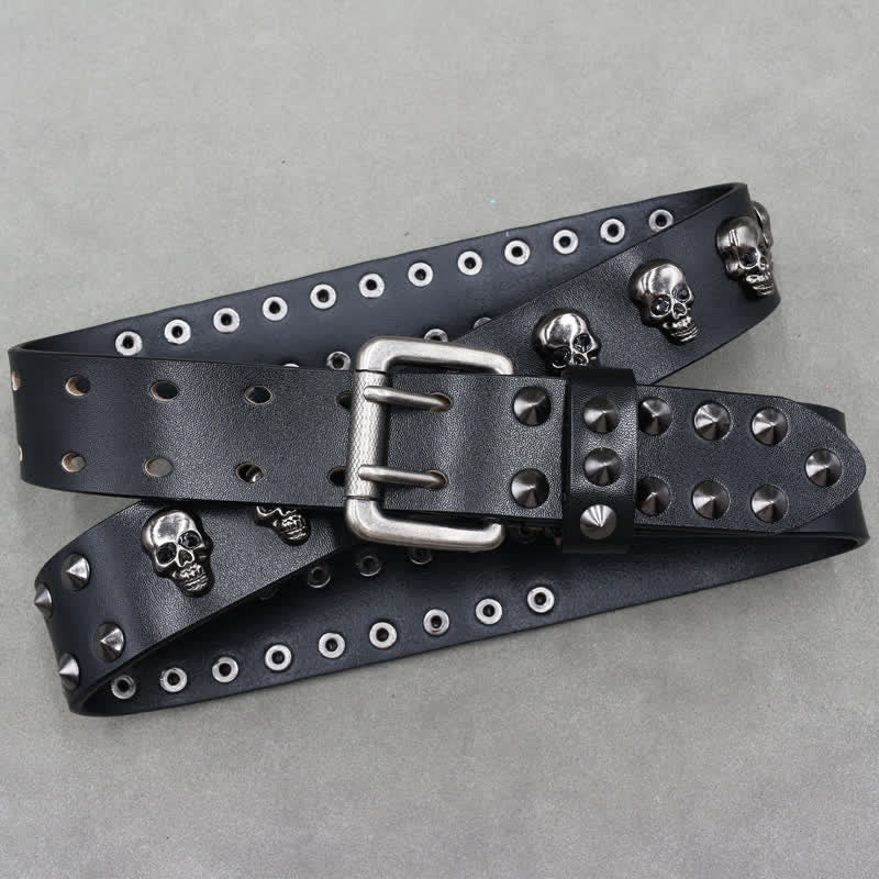 Hip Hop Skull Rivets Double Pin Leather Belt