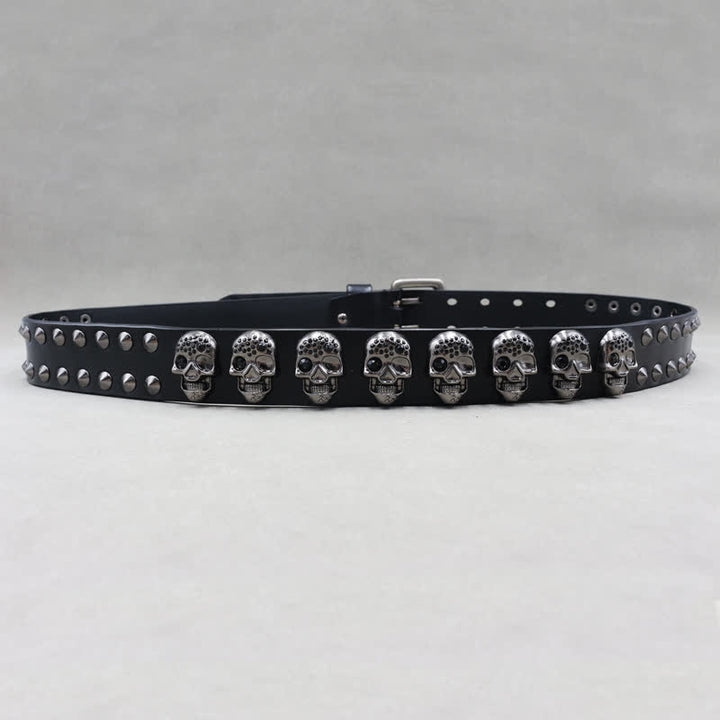 Biker Casual Skulls Rivets Double Pin Leather Belt