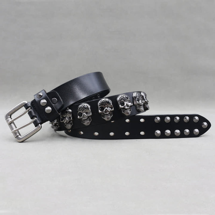 Biker Casual Skulls Rivets Double Pin Leather Belt