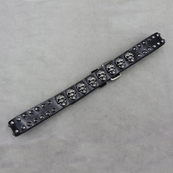 Biker Casual Skulls Rivets Double Pin Leather Belt