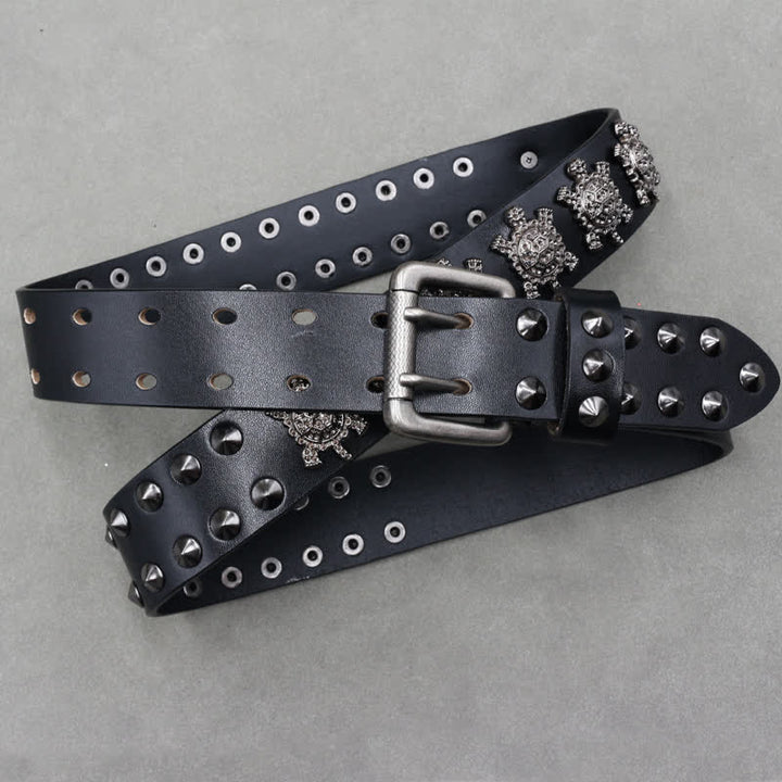 Three-Dimensional Metal Turtle Rivets Double Pin Leather Belt