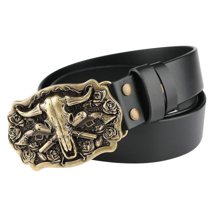 Rodeo Bronze Longhorn Bull Head Leather Belt