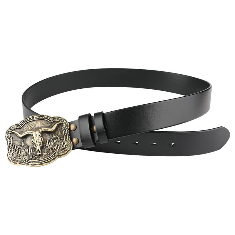 Rodeo Bronze Longhorn Bull Head Leather Belt