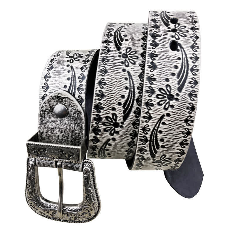 Western Style Floral Engraved Embossed Leather Belt