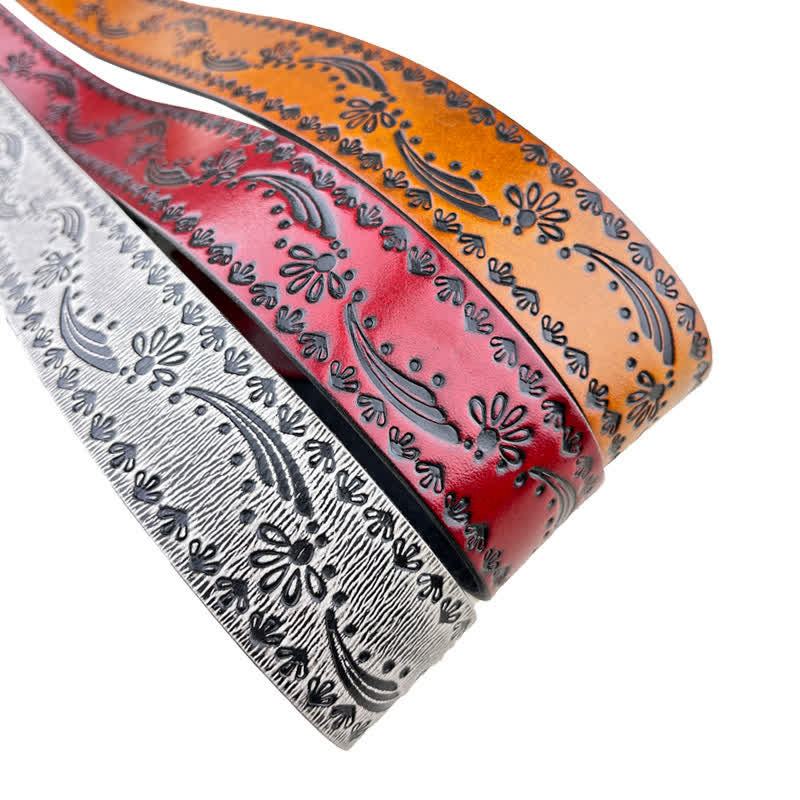 Western Style Floral Engraved Embossed Leather Belt