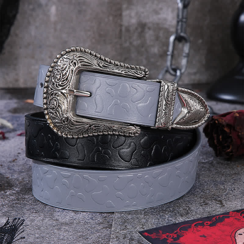 Double Color Embossed Stone Pattern Leather Belt