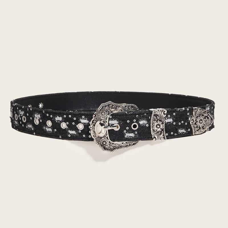 Trendy Unique Engraved Flower Buckle Denim Belt