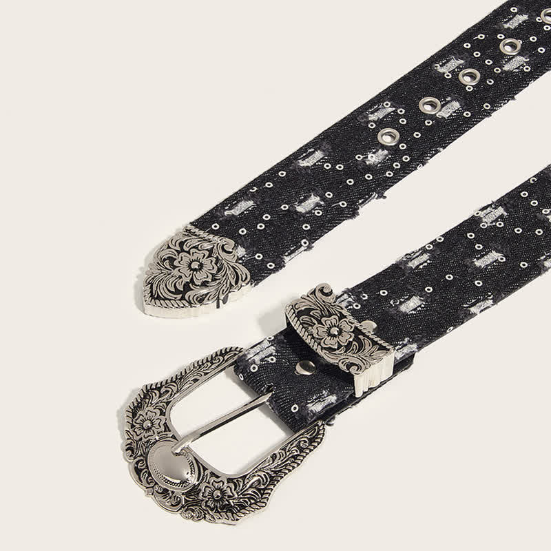 Trendy Unique Engraved Flower Buckle Denim Belt