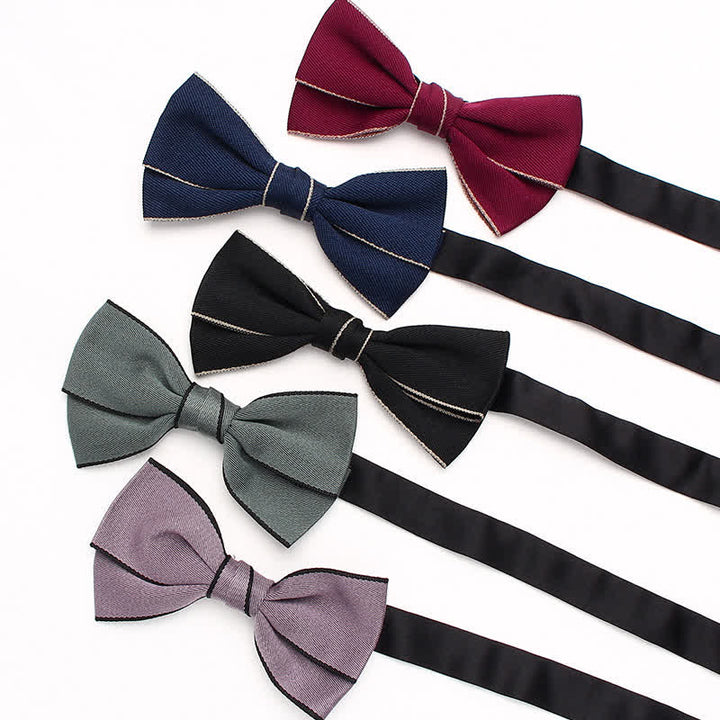 Men's Double Solid Color Line Edge Bow Tie