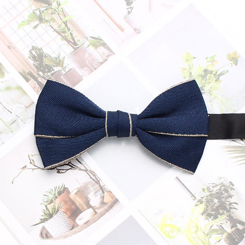 Men's Double Solid Color Line Edge Bow Tie