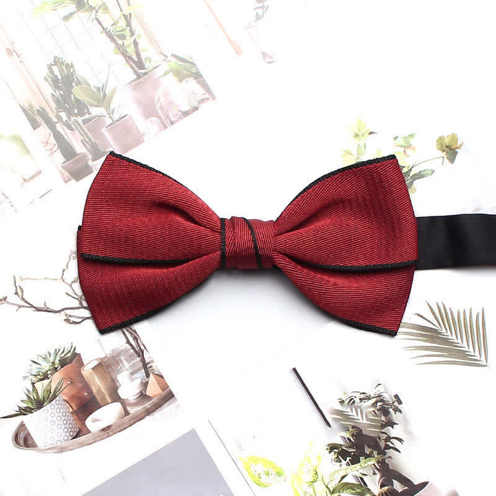 Men's Double Solid Color Line Edge Bow Tie