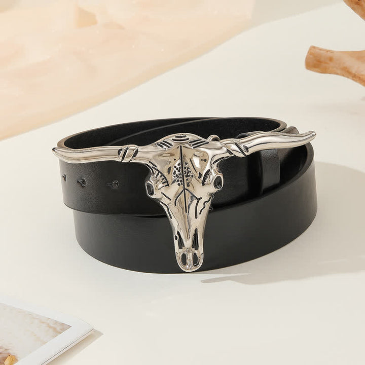 Classic Personality Silver Bull Skull Buckle Leather Belt