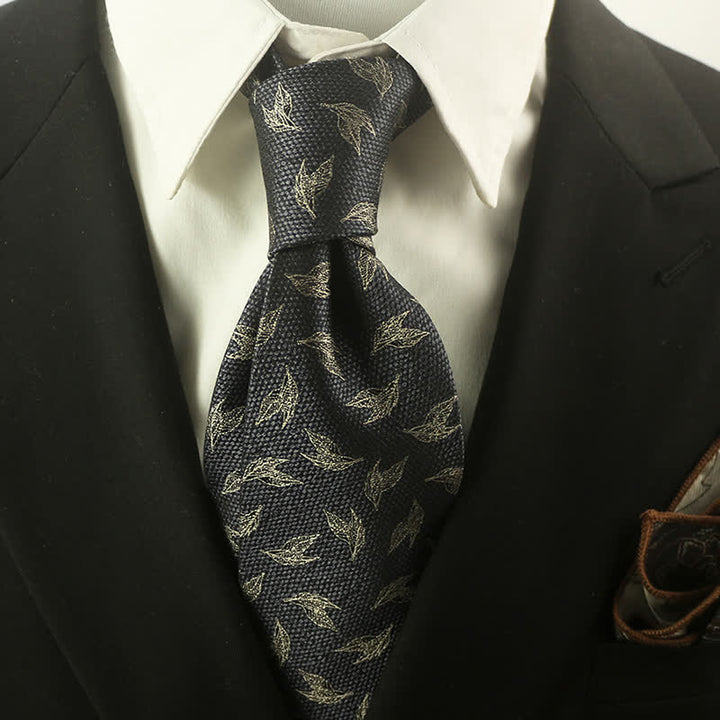 Men's Dark Gray Tree Leaf Pattern Necktie