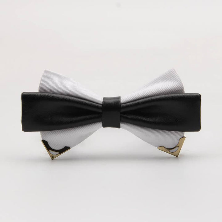 Men's Double Leather Golden Metal Edge Bow Tie