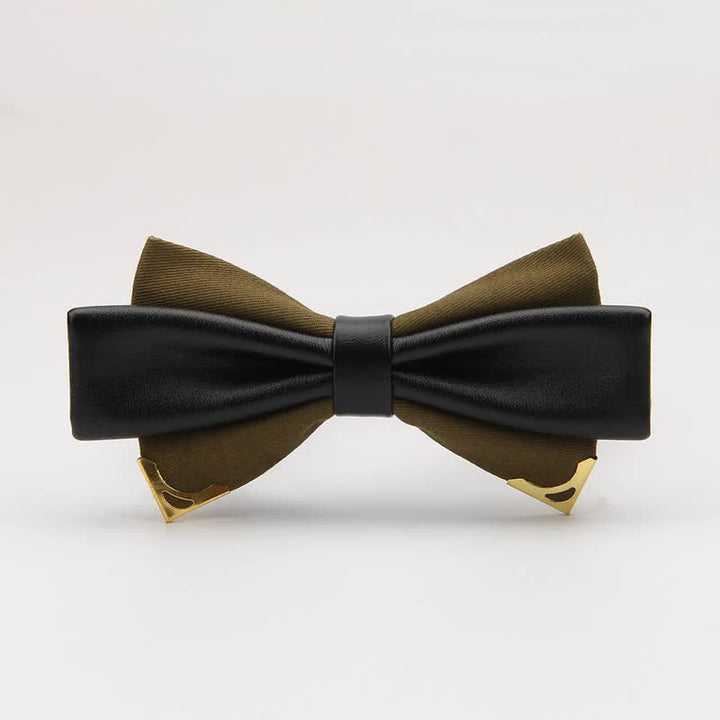 Men's Double Leather Golden Metal Edge Bow Tie