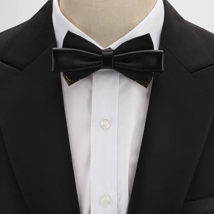 Men's Double Leather Golden Metal Edge Bow Tie