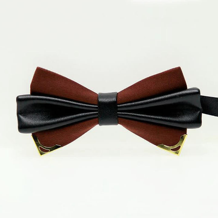 Men's Double Leather Golden Metal Edge Bow Tie