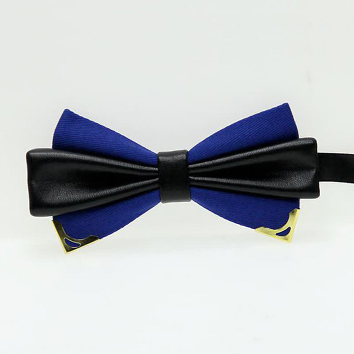 Men's Double Leather Golden Metal Edge Bow Tie