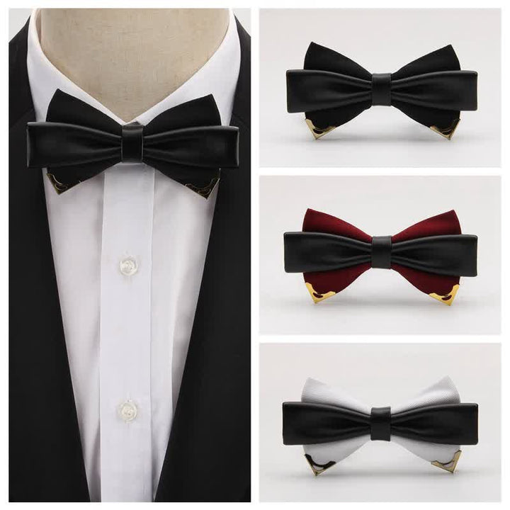 Men's Double Leather Golden Metal Edge Bow Tie