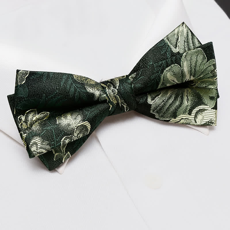 Men's Night Dark Green Floral Double Layered Bow Tie