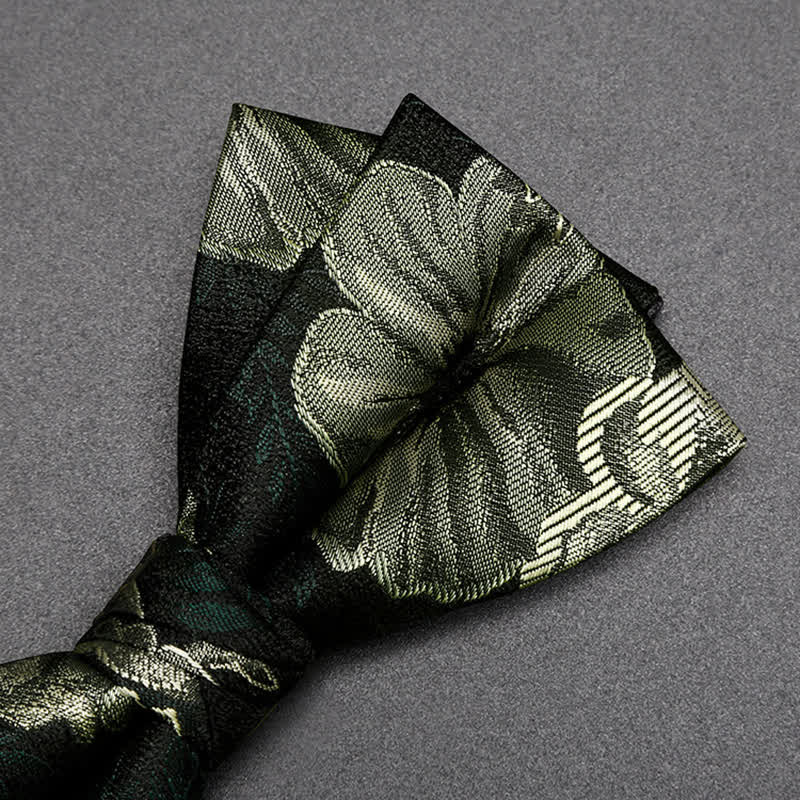 Men's Night Dark Green Floral Double Layered Bow Tie