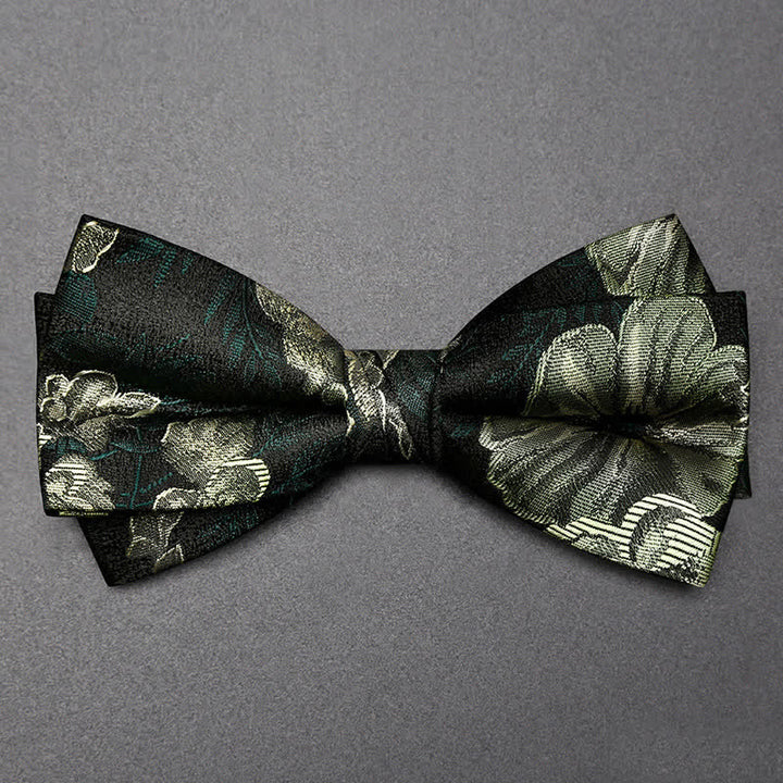 Men's Night Dark Green Floral Double Layered Bow Tie