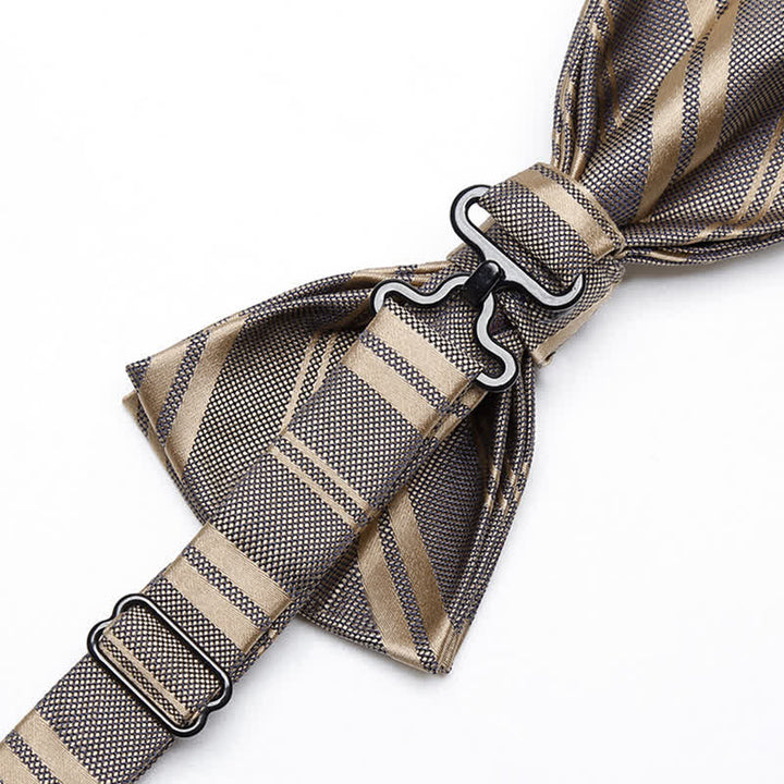 Men's Classic Dark Khaki Diagonal Striped Bow Tie