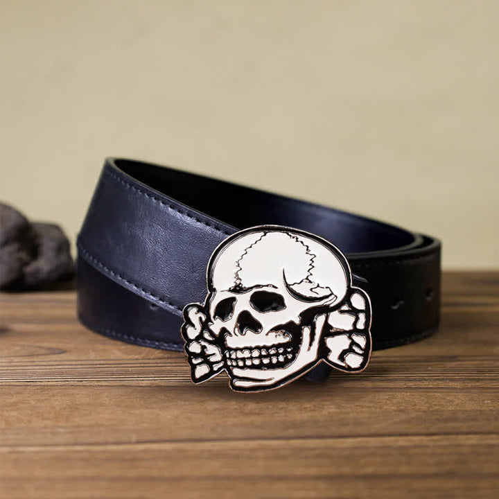 Men's DIY White Skull Head Buckle Leather Belt