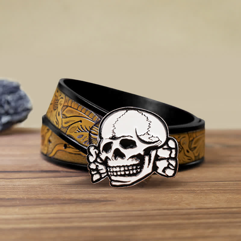 Men's DIY White Skull Head Buckle Leather Belt