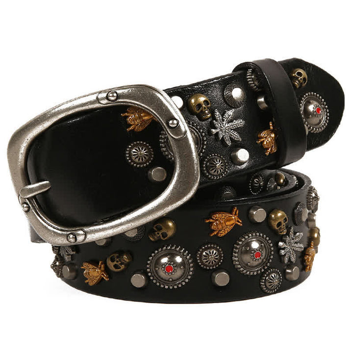 Gothic Skull Bee Maple Rivets Leather Belt