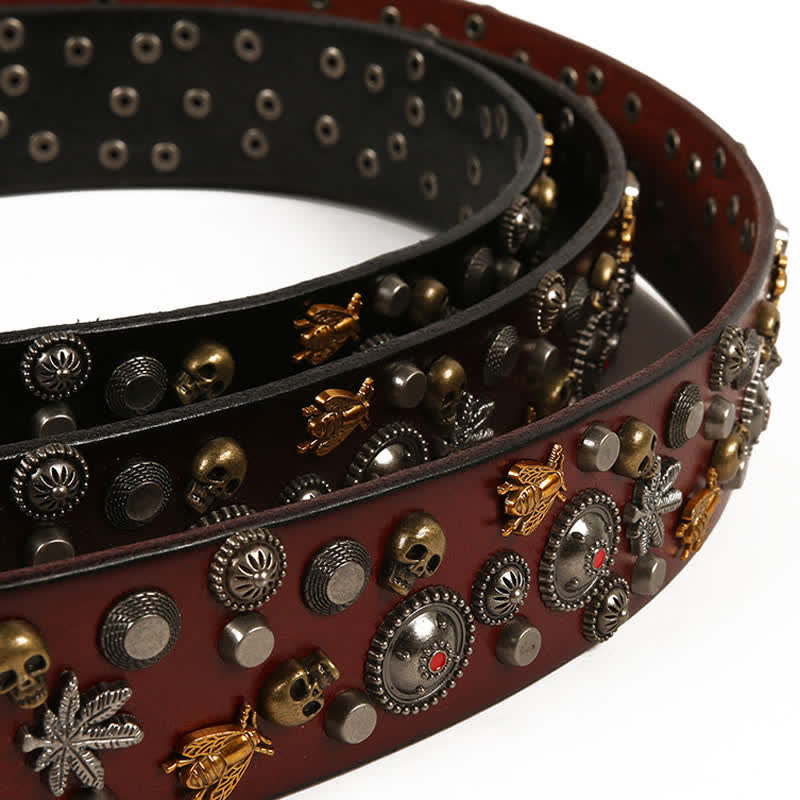 Gothic Skull Bee Maple Rivets Leather Belt