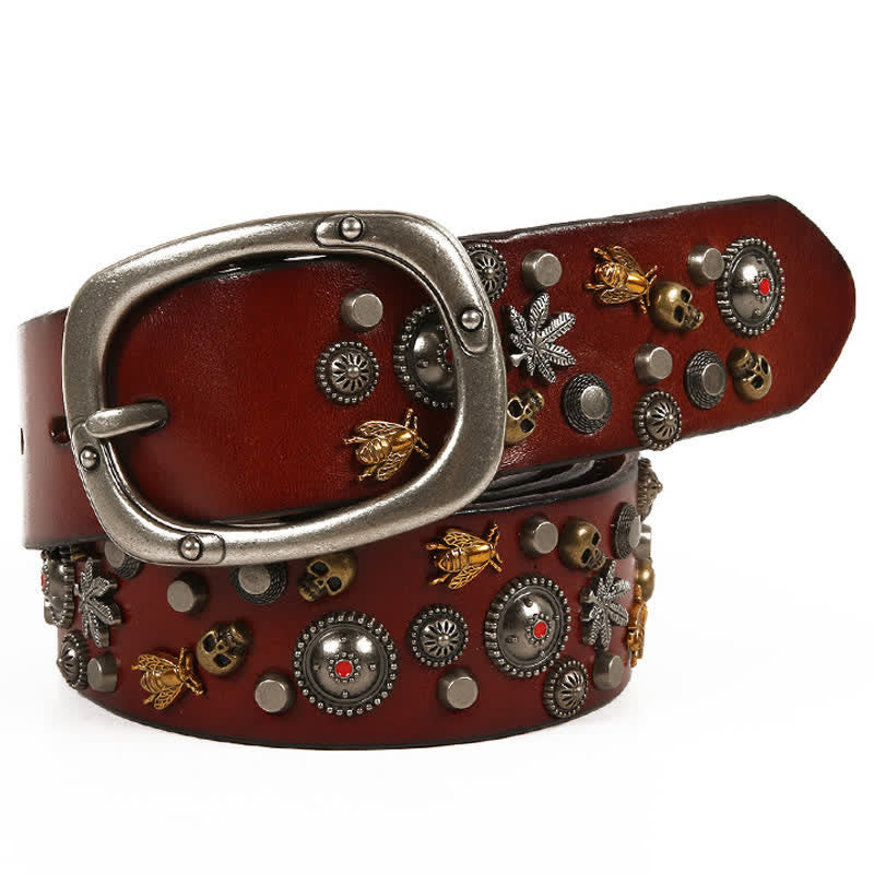 Gothic Skull Bee Maple Rivets Leather Belt