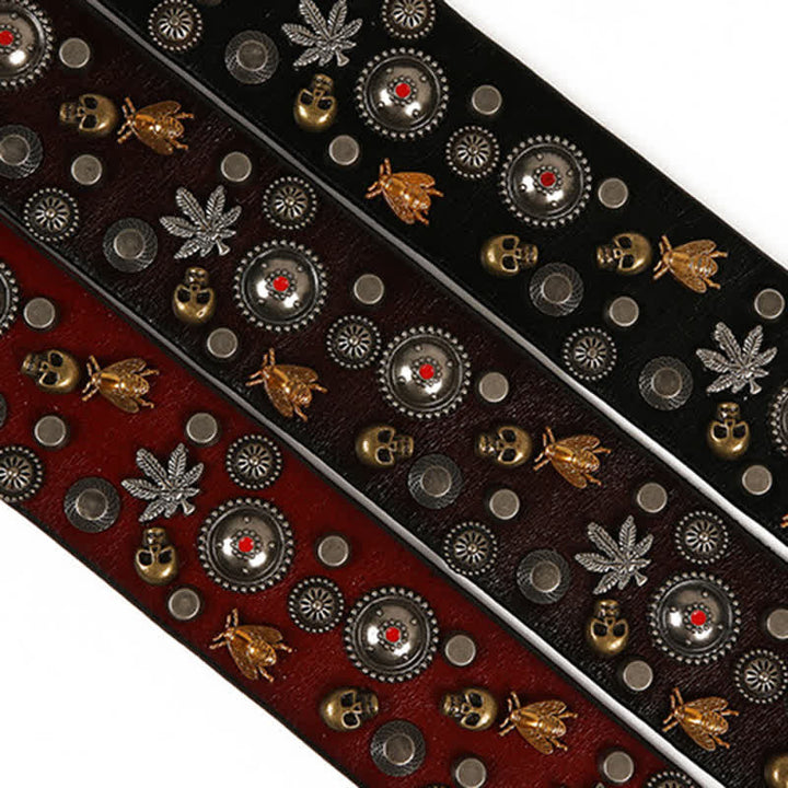 Gothic Skull Bee Maple Rivets Leather Belt