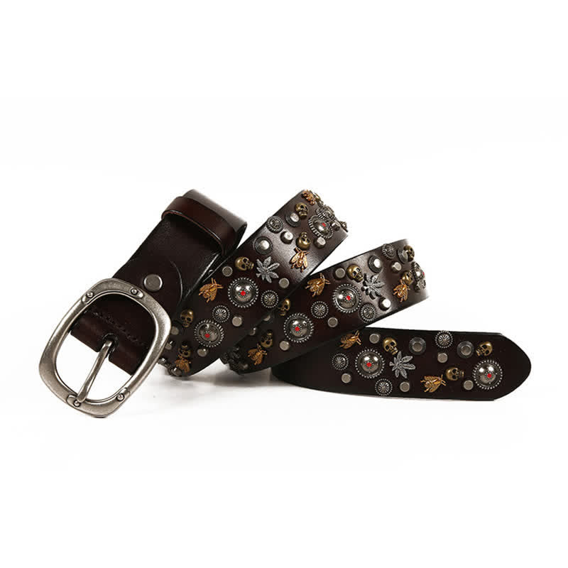 Gothic Skull Bee Maple Rivets Leather Belt