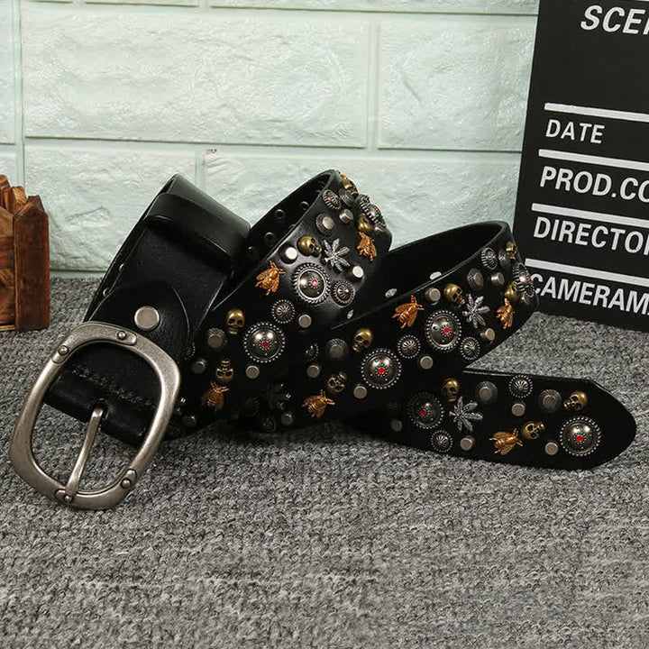 Gothic Skull Bee Maple Rivets Leather Belt