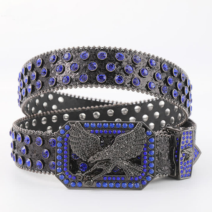 Stylish Eagle Rhinestone Buckle Rivets Stud Leather Belt