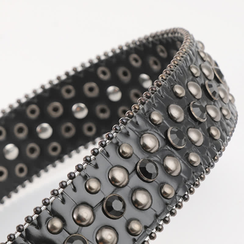 Bling Studded Mini Skull Rhinestone Rivets Leather Belt