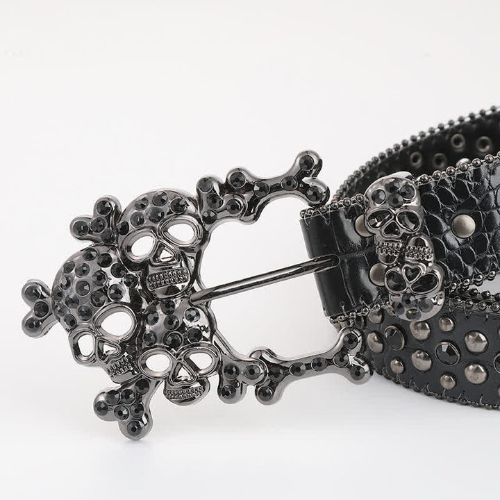 Bling Studded Mini Skull Rhinestone Rivets Leather Belt